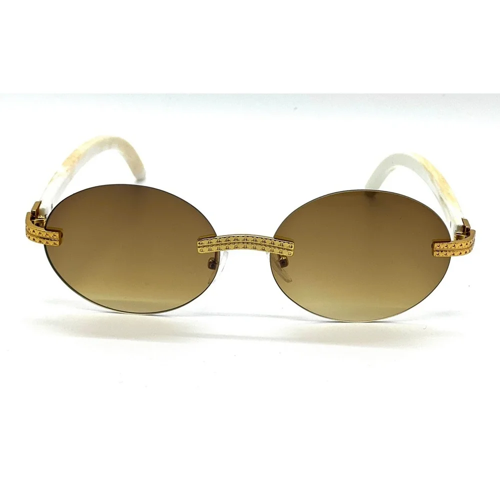 Sunglasses Men Brown Lens Marble Arms Retro Light Weight Dad Style Frameless New